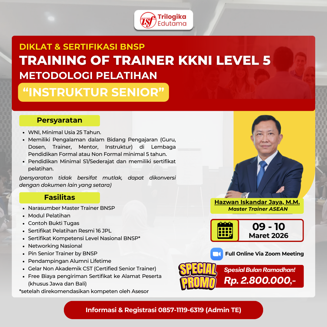 PROMO SPESIAL BULAN RAMADHAN!!! DIKLAT & SERTIFIKASI TOT METODOLOGI LEVEL 5 - INSTRUKTUR SENIOR FULL ONLINE